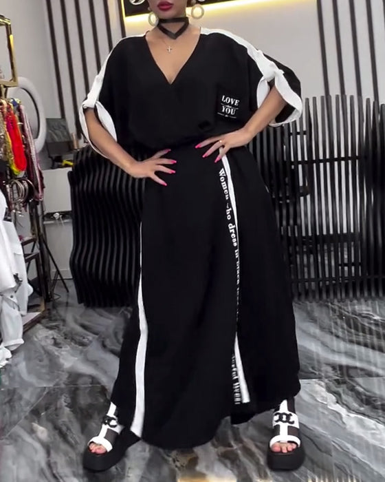 Garnitur V-Neck Nieregularne Luźne Spodnie