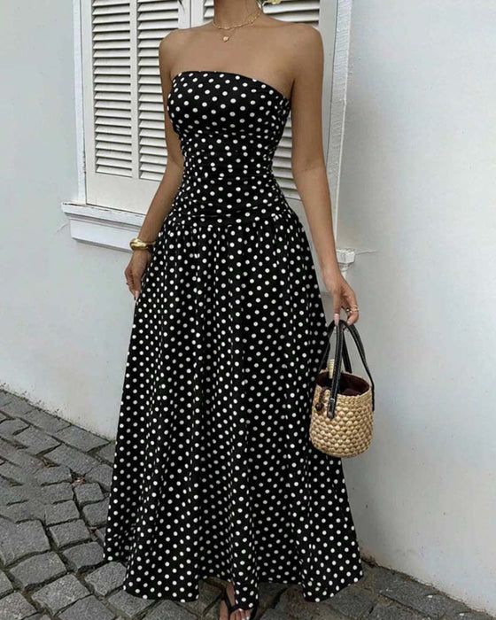Sukienka Bandeau W Kropki Linia A Długa