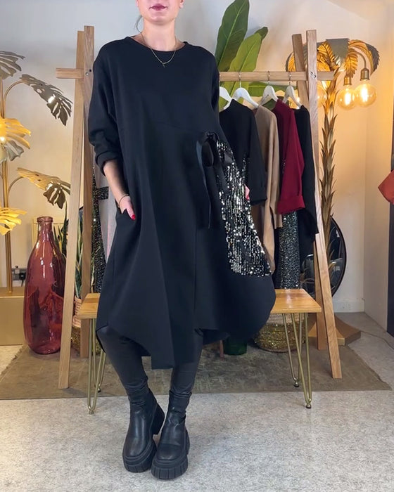 Ukienka Z Długimi Rękawami Luźna Z Cekinami