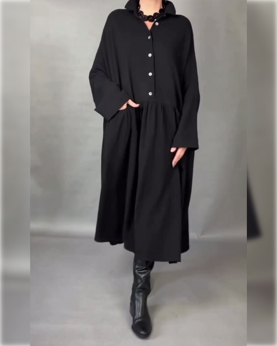 Oversize Sukienka W Linii A Z Kołnierzem I Guzikami