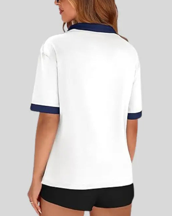 T-Shirt Polo Kołnierz Blok Koloru Krótki Rękaw