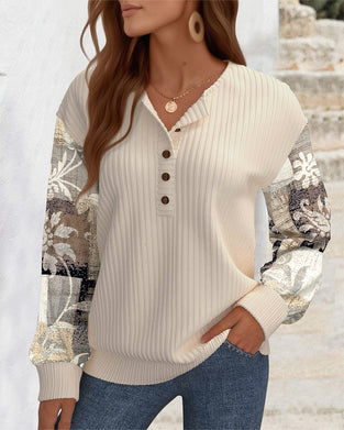 Bluza Casual Z Kwiatowym Nadrukiem I Patchworkiem