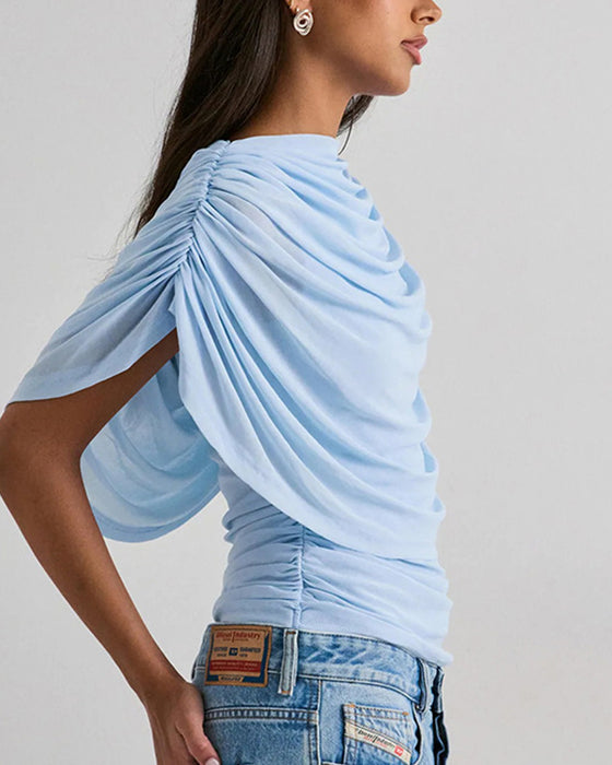 Bluzka Mesh Szal Szyja Drapowany Slim Fit
