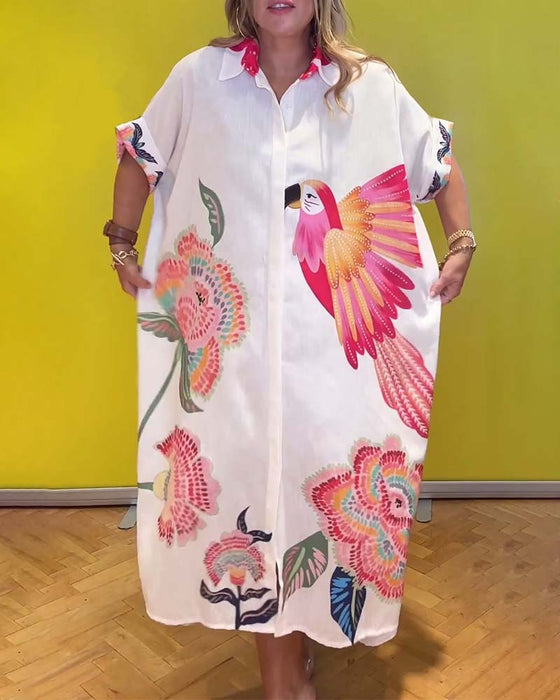 Damska długa sukienka z klapami i nadrukiem