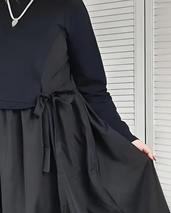 Sukienka Dzianinowa Patchwork Wiązanie Z Boku