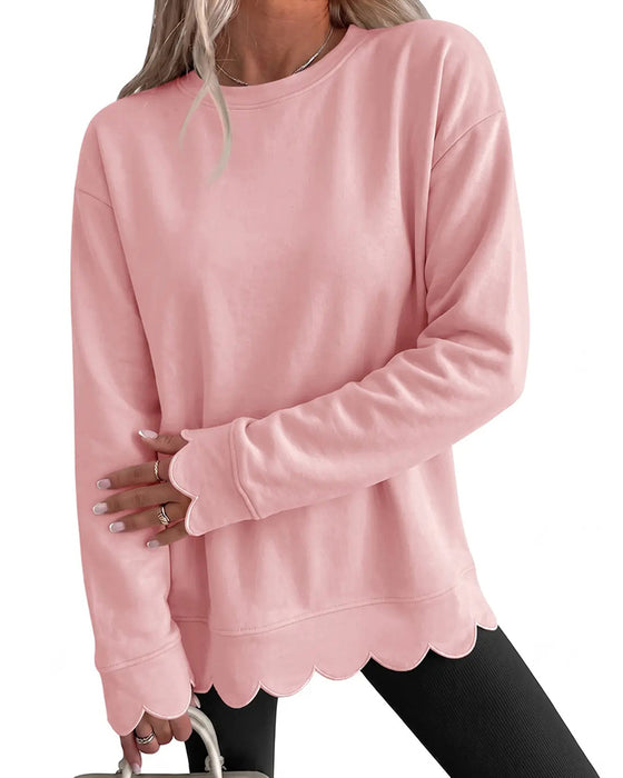 Sweatshirt Scallop Trim Swobodny