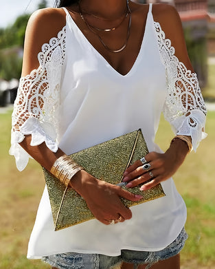 Bluzka Off-Shoulder Ażurowa Jednokolorowa