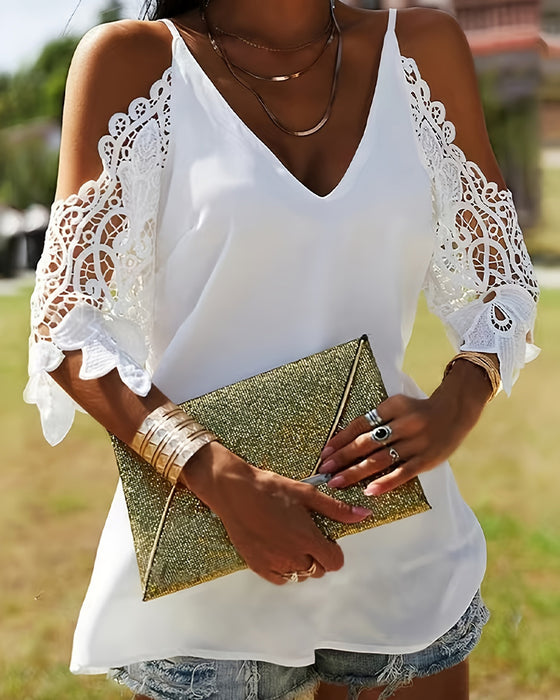 Bluzka Off-Shoulder Ażurowa Jednokolorowa
