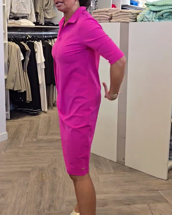 Sukienka z Kołnierzykiem Codzienna w Jednolitym Kolorze