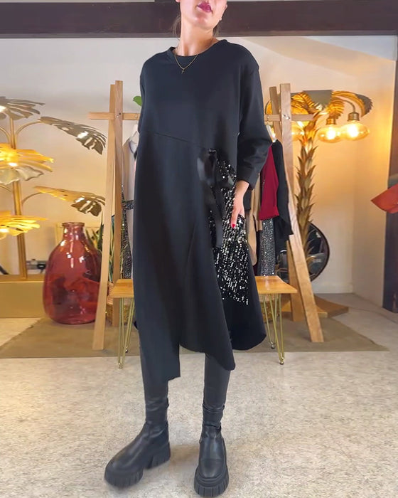 Ukienka Z Długimi Rękawami Luźna Z Cekinami