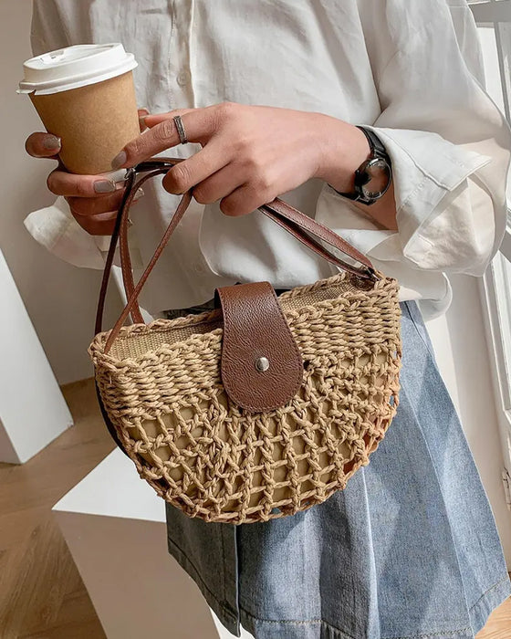 Torba Boho Półokrągły Kształt Ażurowy Słoma