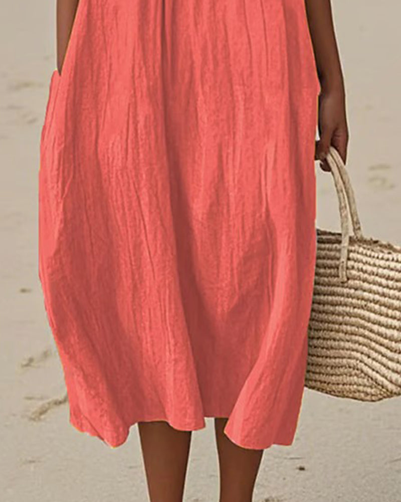 Sukienka W Kropki Okrągły Dekolt Bez Rękawów