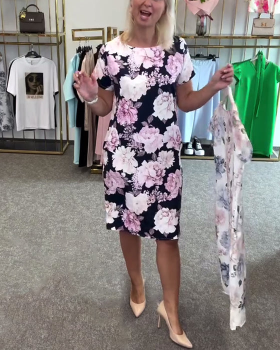 Sukienka Moda Płatkowa Krótki Rękaw Prosta