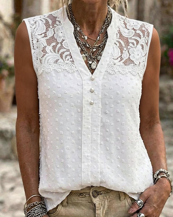 Tank Top Koronka Żakard Bez Rękawów