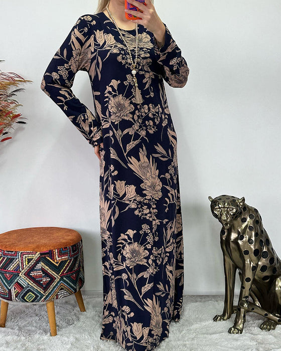 Sukienka z okrągłym dekoltem i kwiatowym wzorem