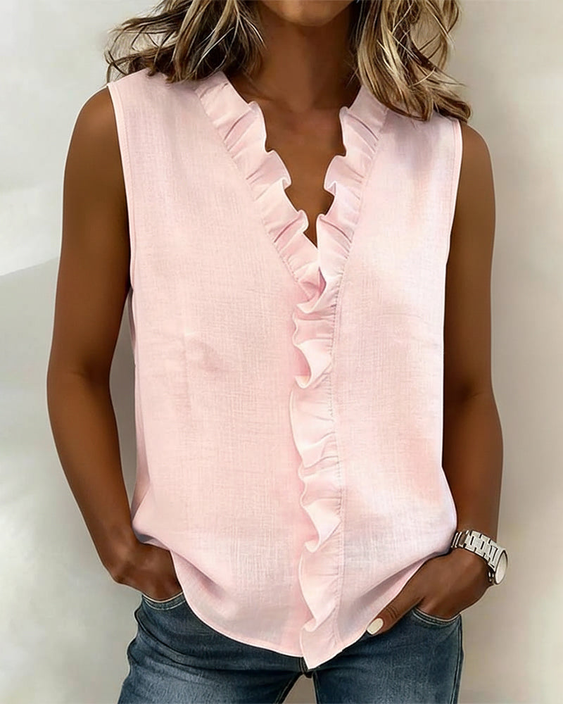 Top Z Falbaną Bez Rękawów