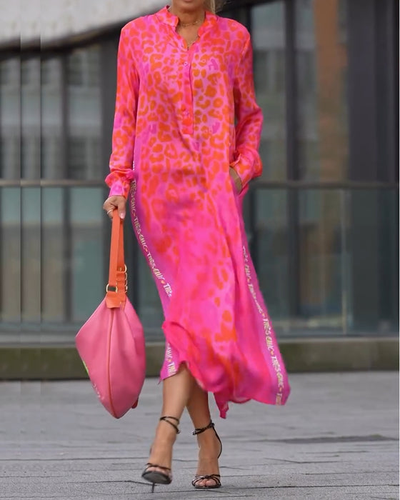 Sukienka Z Długim Rękawem Wzór W Lamparta Rozporek