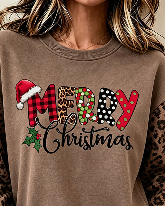Bluza Z Kapturem Okrągły Dekolt Print Lampart