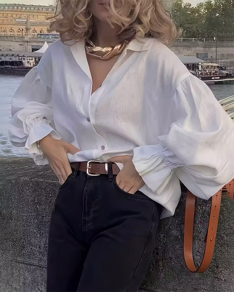 Koszula Luźny Krój Marszczony Rękaw Na Ramię