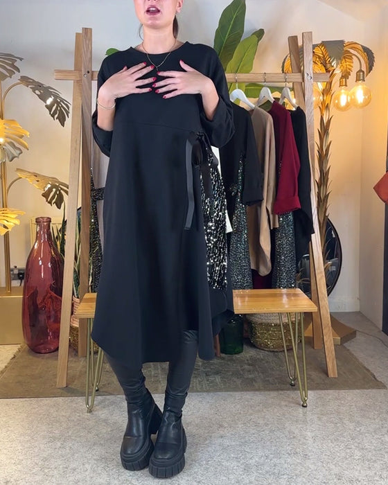 Ukienka Z Długimi Rękawami Luźna Z Cekinami