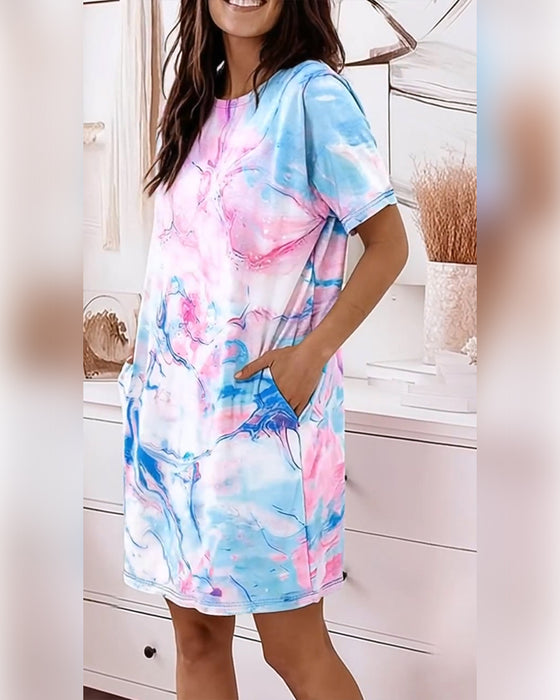 Sukienki Tie-Dye Płyn Nadruk Luźny