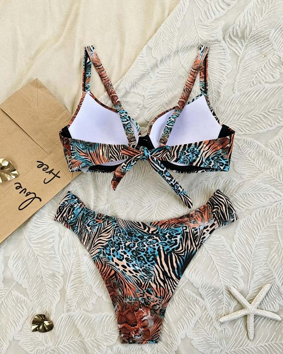Bikini Lampart Druk Blok Kolorów Ramiączka