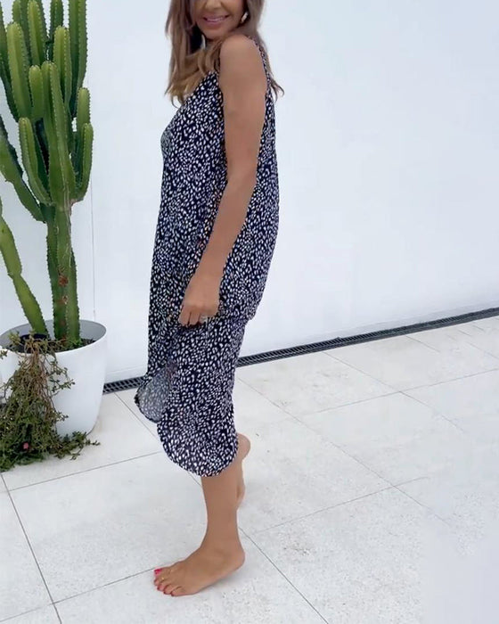 Sukienka bez rękawów z nadrukiem i dekoltem w kształcie litery V