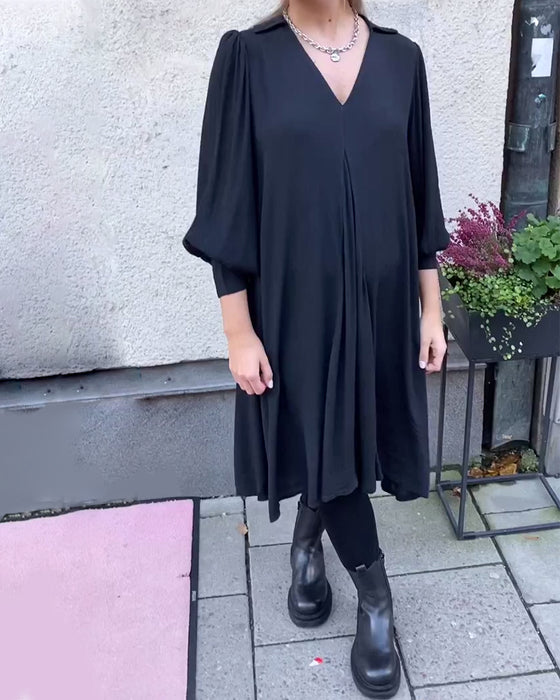 Sukienka Dekolt V Modna Rękaw Latarnia