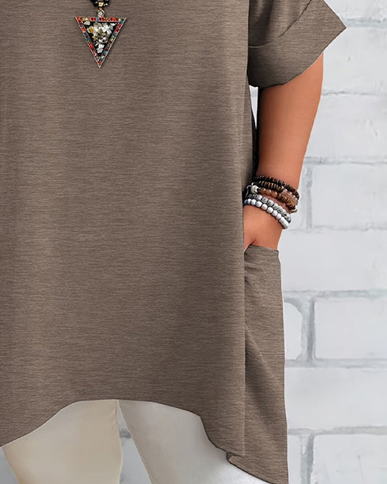 T-Shirt Luźny Boczna Kieszeń