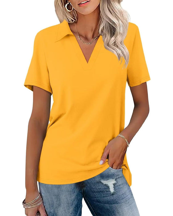 T-Shirt Krótki Rękaw V-Szyjka Polo