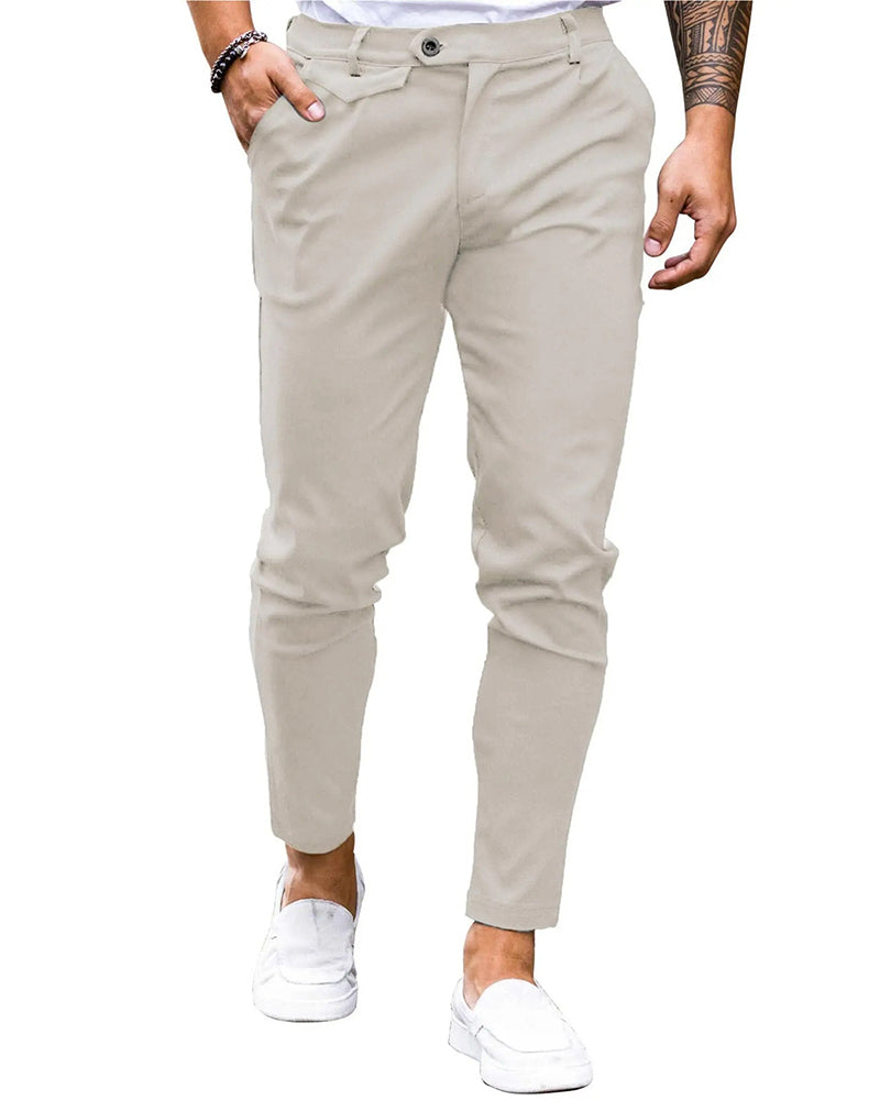 Spodnie Jednolity Kolor Guzik Z Przodu Slim Fit Swobodne