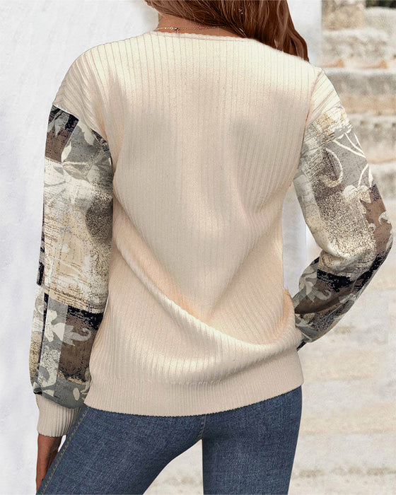 Bluza Casual Z Kwiatowym Nadrukiem I Patchworkiem