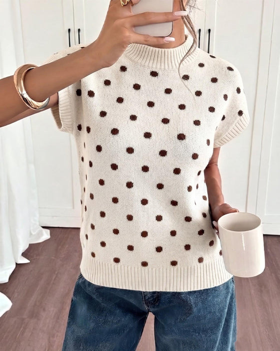 Sweter Turtleneck W Kropki Krótki Rękaw
