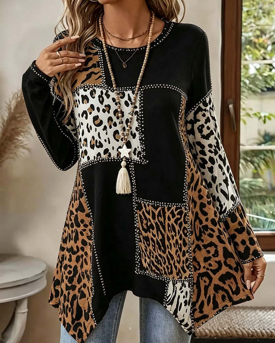 Bluzka Lampart Druk Patchwork Nieregularny