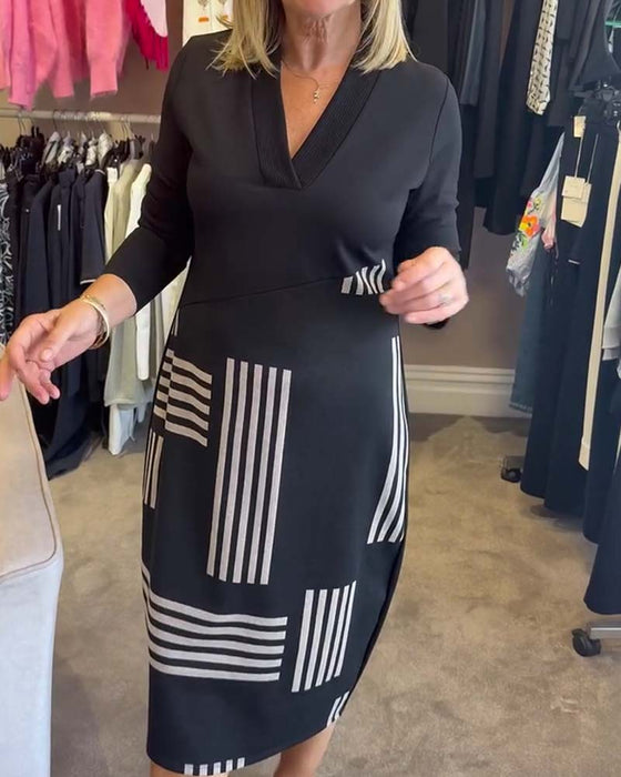 Sukienka Geometryczny Pasek Dekolt W Bodycon Midi