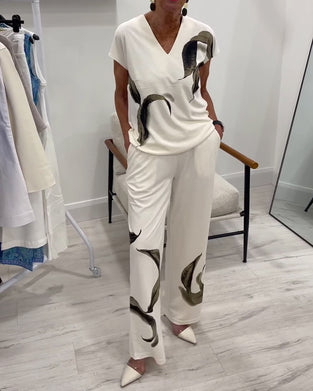 Komplet Dwuczęściowy Nadruk Malowany Tuszem