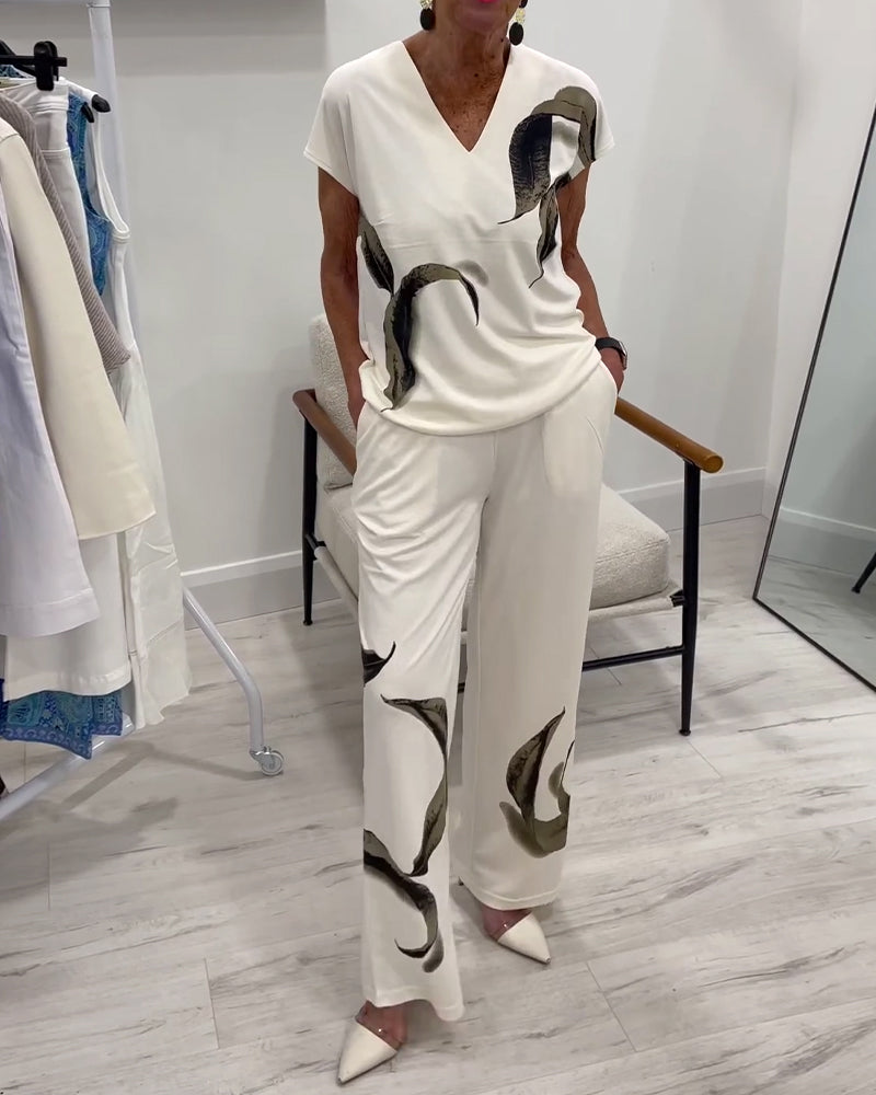 Komplet Dwuczęściowy Nadruk Malowany Tuszem