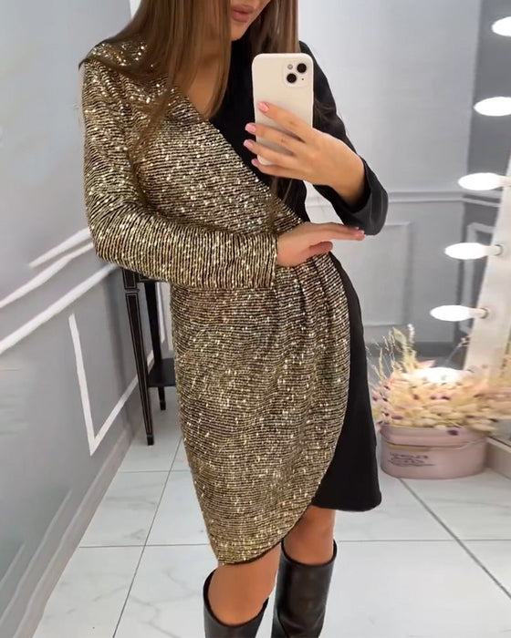 Sukienka z podwójnym patchworkiem i cekinami