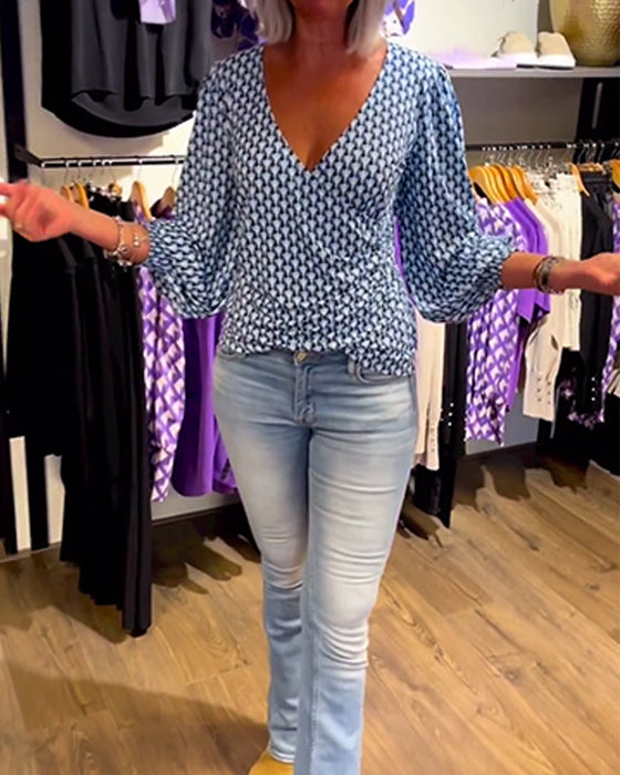 Bluzka z długim rękawem z głębokim dekoltem V