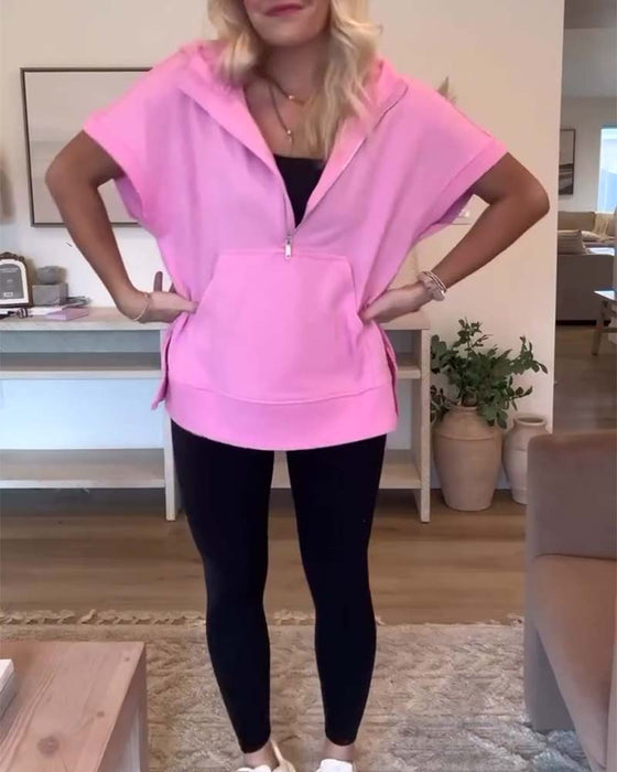 Bluza z krótkim rękawem i kieszenią zapinaną na zamek