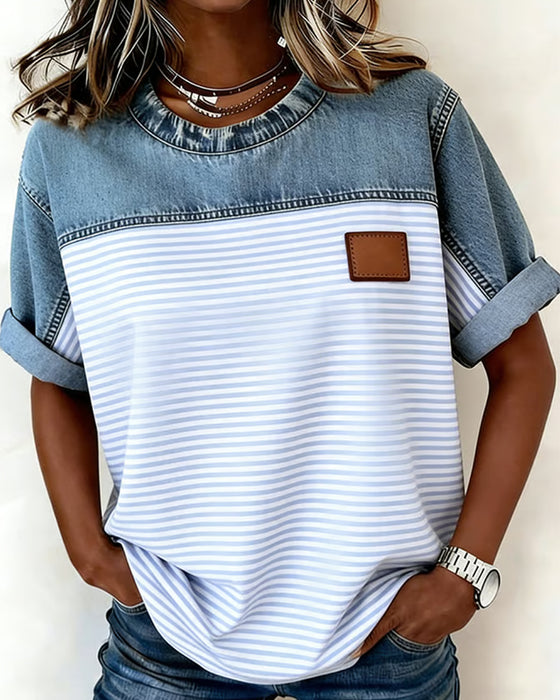 Bluzka Denim Panel Pasek