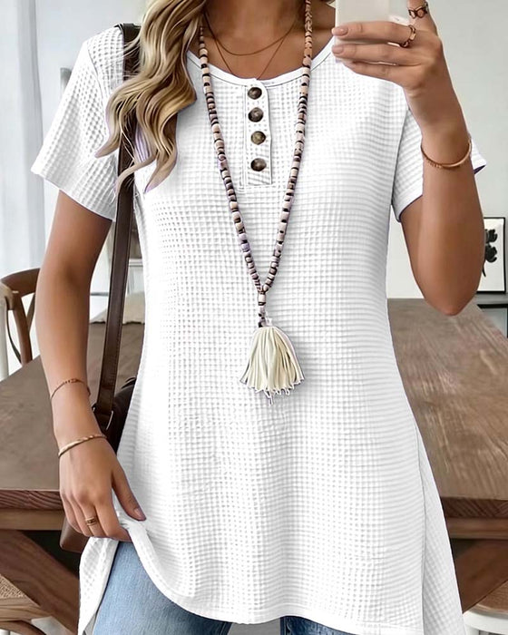 T-Shirt Wafel Henley Szyja Midi