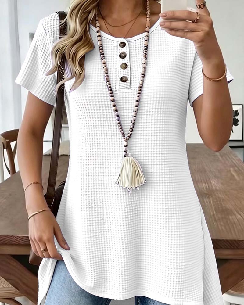 T-Shirt Wafel Henley Szyja Midi