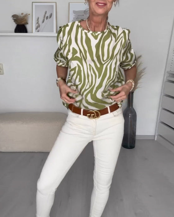 Bluzka z okrągłym dekoltem w zebry