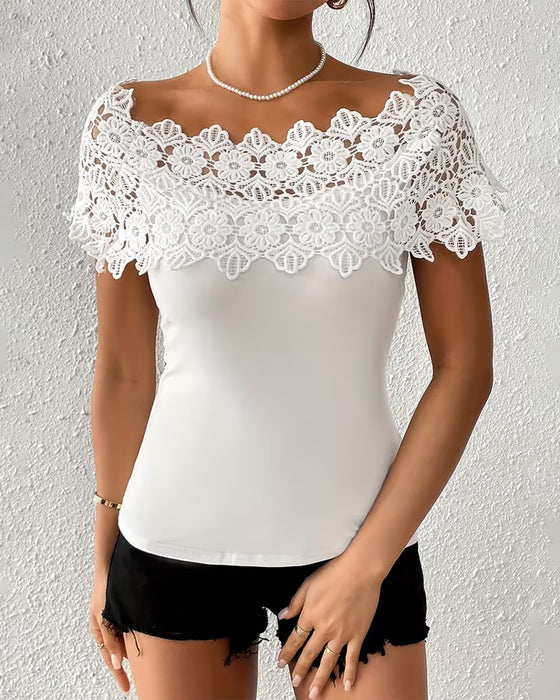 T-Shirt Koronka Off-The-Shoulder Patchwork