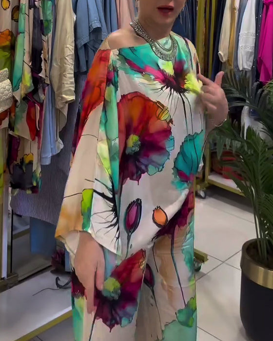 Zestaw z rękawami 3/4 na jedno ramię z motywem lotosu