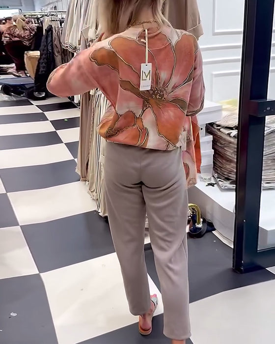 Luźny Sweter z Okrągłym Dekoltem i Wzorem