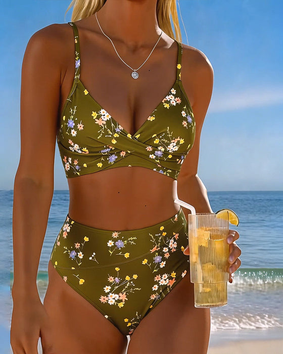 Bikini Seksowny Krzyżujący Się Kwiatowy Nadruk