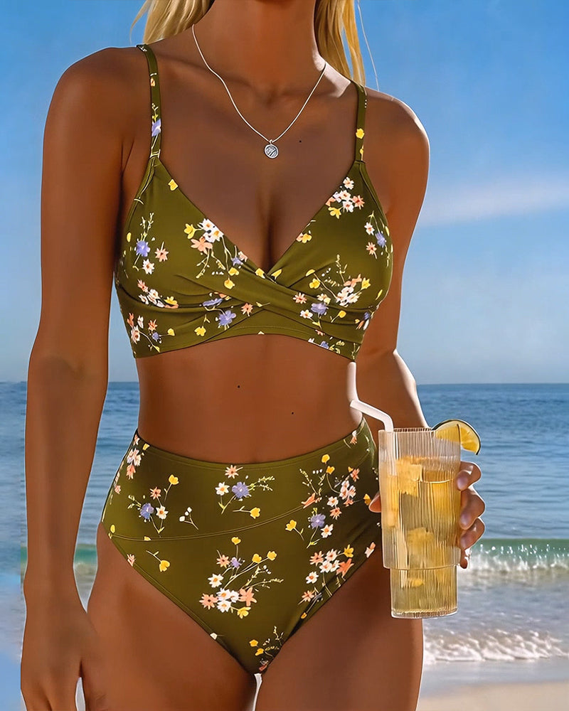 Bikini Seksowny Krzyżujący Się Kwiatowy Nadruk