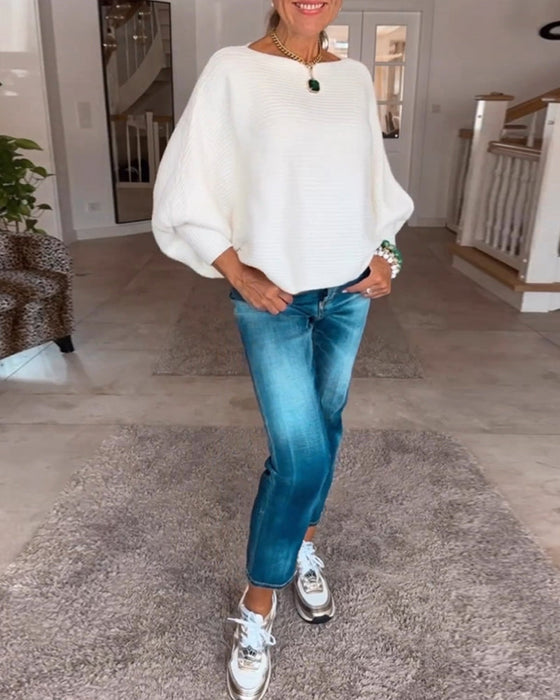 Jednokolorowy sweter z długim rękawem